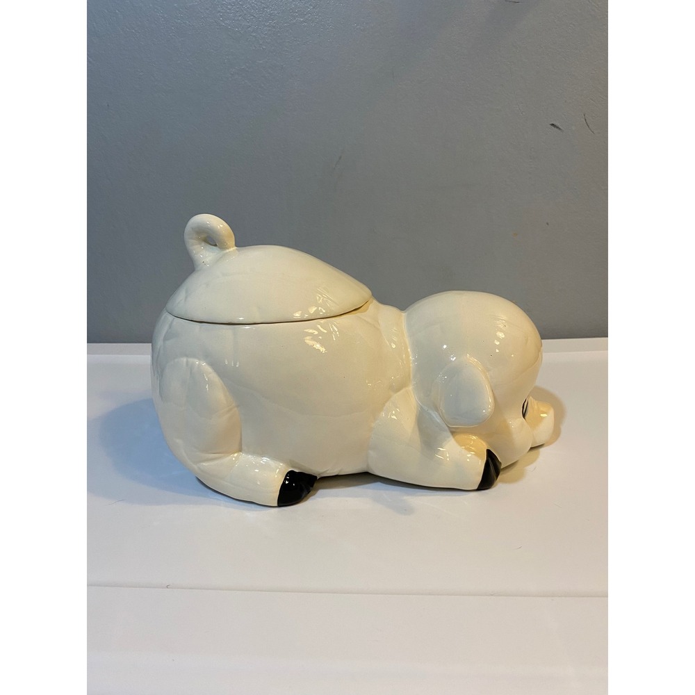 Vintage Ceramic Pig Cookie Jar Reclining Farmhouse Kitchen Canister - Picture 4 of 11